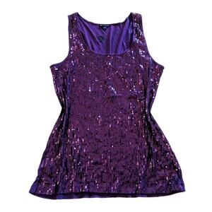 Gap Vintage Y2K Sequin Tank Going Out Top Size L New Purple Scoop Neck Cami